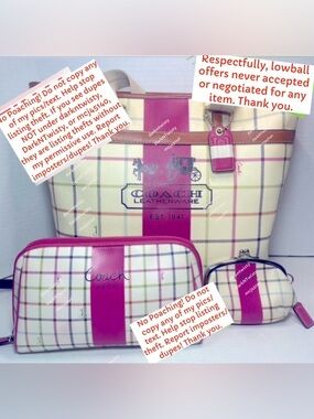GREAT GIFT!! RARE Coach 3 piece Tote, cosmetic bag, change purse set PRICE FIRM
